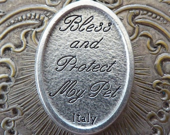 Saint Francis Pet ID Tag: Protector of Animals "Bless And Protect My Pet" Italian Silver Miraculous Catholic Pendant Dog Or Cat Collar Medal