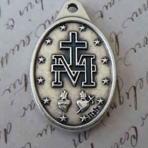 Catholic Necklace Pendant, Silver Italian Medallion, Miraculous Medal Of The Immaculate Conception, 1830 Blessed Virgin Mary Mother Of God
