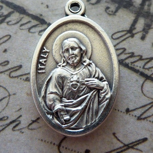 Sacred Heart Jesus & Virgin Of Carmel Catholic Scapular Silver Italian Medal Our Lady Of Mount Carmel Religious Necklace Pendant Medallion