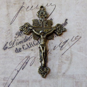 Ornate Bronze Victorian Gothic & Sunburst Crucifix Holy Cross The Passion Of Christ, Catholic Religious Medal Italian Necklace Pendant Charm