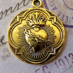 Medalha Milagrosa de Ouro - SAGRADO CORAÇÃO DE JESUS Cristo Coeur Sacre - Gótico Francês - Colar Católico Pingente, Medalhão Sagrado Religioso