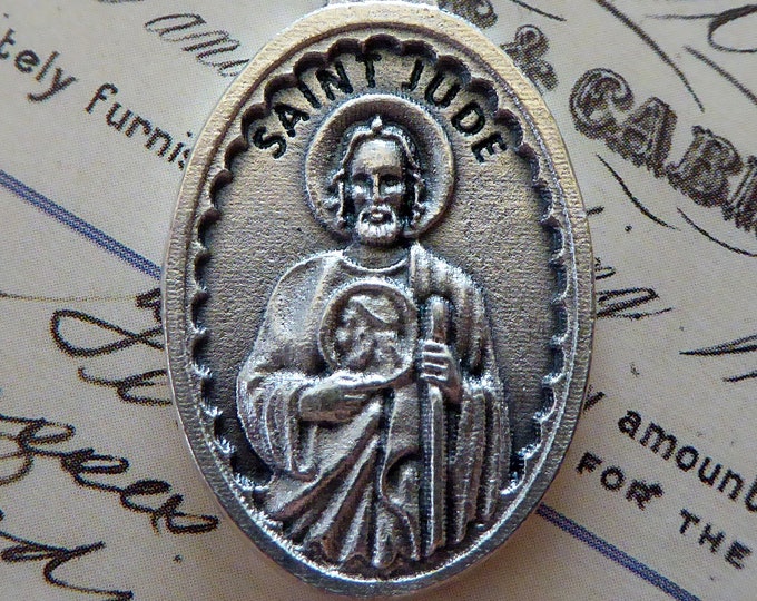 Vintage St. Jude Thaddeus Silver Catholic Medal - Patron Saint of ...