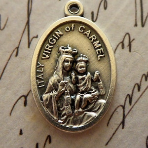 Virgin Of CARMEL Our Lady of Mount Carmel, Silver Religious Italian Medal With Crown & Scapular, Blessed Mother Mary PRAY For US Pendant
