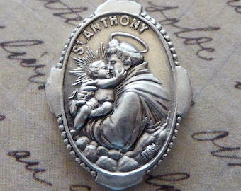 Saint Anthony Of Padua Pray For Us, Vintage Italian Oval Shaped Religious Medal Charm, Patron Of Lost Things Catholic Holy Medallion Pendant