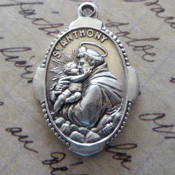 Saint Anthony Of Padua Pray For Us, Vintage Italian Oval Shaped Religious Medal Charm, Patron Of Lost Things Catholic Holy Medallion Pendant