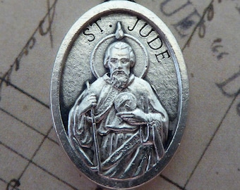 Sankt Judas Thaddeus vintage italiensk silvermedalj - Skyddshelgon för desperata fall och förlorade orsaker - Katolsk halsbandshänge berlock