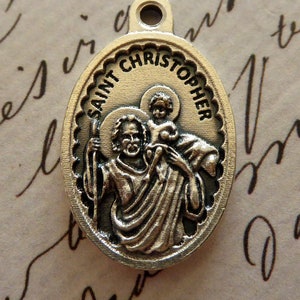 Vintage Silver Saint Christopher Medal: Italian Catholic Pray For Us Religious Medallion Necklace Pendant, Global Patron St. Of Travelers
