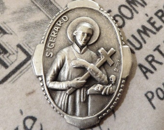 Saint Gerard Patron Of Expectant Mothers, Safe Childbirth, Vintage Italian Silver Religious Medal, Catholic Necklace Pendant Charm Pray For