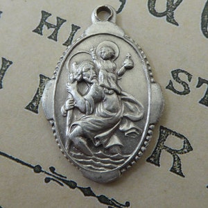 Silver Saint Christopher Religious Medal: Vintage Italian Pray For Us Religious Talisman Necklace Pendant Charm