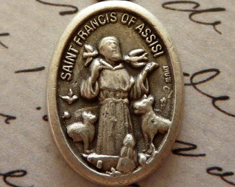 SAINT FRANCIS Of Assisi Pet ID Tag Medal - Protector Of Animals Italian Artisan Designed Bless And Protect My Pet Medallion Rare & Unusual!