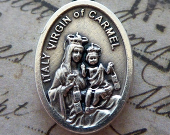 Catholic Scapular Virgin Of Carmel & Sacred Heart Jesus Silver Italian Medal Religious Necklace Pendant Medallion Our Lady Of Mount Carmel