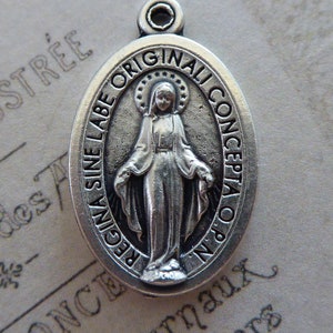 SilberNe Wundersame Medaille der Makellosen Empfängnis 1830 Selige Jungfrau Maria, katholisches italienisches Medaillon Vintage Halskette Anhänger Charm