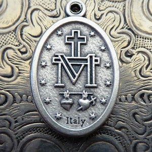Silver Miraculous Medal Catholic Italian Vintage Pendant, Royal Blue Enamel Medallion Of The Immaculate Conception 1830 Blessed Virgin Mary!