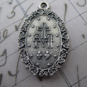 Silver Floral Wreath Miraculous Medal Of The Immaculate Conception 1830 Blessed Virgin Mary - Catholic Italian Necklace Pendant Latin Charm!