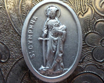 Vintage Saint Dymphna Italienische Religiöse Medaille Patron Derjenigen, die unter Nervösen & Mentalen Gebrechen leiden, Krone und Schwert beten für uns Charme