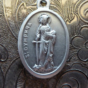 Vintage Saint Dymphna Italian Religious Medal Patron Of Those Suffering From Nervous & Mental Afflictions, Crown And Sword Pray For Us Charm