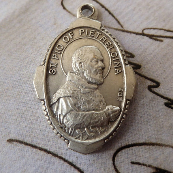 Padre Pio Of Pietrelcina Vintage Italian Holy Medal Saint, Patron Saint Of Unborn Babies, Pray For Us, Sacred Gifts Of Stigmata & Bilocation