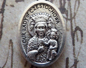 The Black Madonna Or Our Lady Of Czestochowa, Religious Medal Catholic Italian Holy Pendant - Królową Polski Pray For Us Religious Medallion