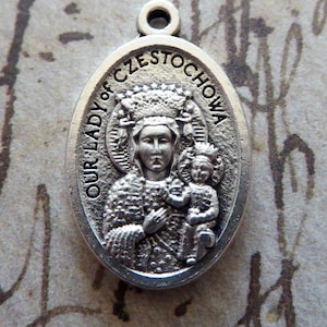 The Black Madonna Or Our Lady Of Czestochowa, Religious Medal Catholic Italian Holy Pendant - Królową Polski Pray For Us Religious Medallion