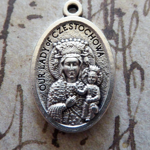 The Black Madonna Or Our Lady Of Czestochowa, Religious Medal Catholic Italian Holy Pendant - Królową Polski Pray For Us Religious Medallion