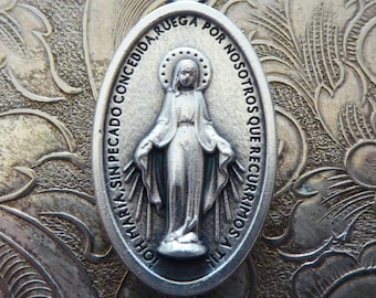 Collar vintage de la Medalla Milagrosa: texto en español, Santísima Virgen María, colgante católico