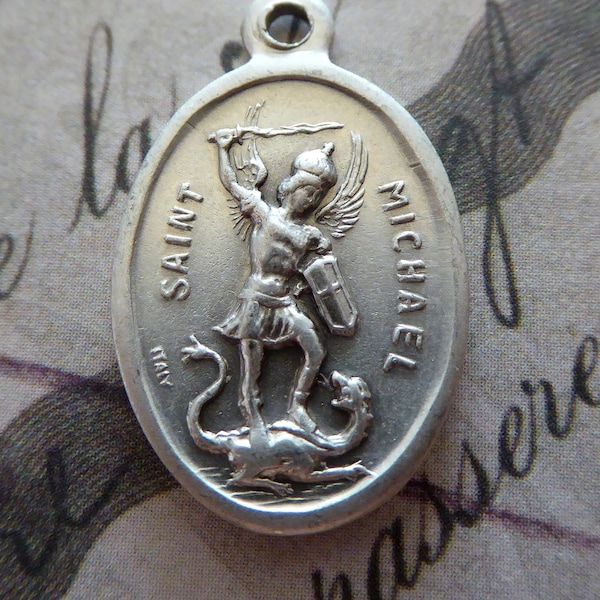 Saint Michael Silver Italian Catholic Medal Pray For Us, The Archangel Patron St. Of Mariners, Police, Paratroopers, & Grocers, Holy Pendant