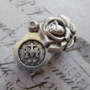 Italian Rose Flower Locket Pendant Miraculous Medal Of The Blessed Virgin Mary - Vintage Souvenir Catholic Religious Necklace Charm Jewelry!