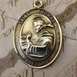 Sterling Silver Saint Thomas Aquinas The Apostle, Oval Catholic Religious Necklace Pendant, Patron St. Of Architects, Large Miraculous Medal