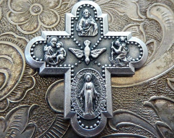 ITALIAN Catholic Cross Religious Medal Holy Spirit, Saints Jesus Mary Joseph Christopher, Our Lady Of Fatima Anthony & Infant Prague Pendant