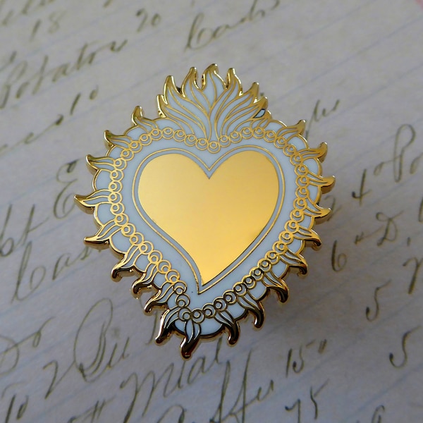 Corazón De Oro, Heart Of Gold Hard Enamel Pin, The Ex Voto Project, Devoted Darlings Miracle Society Members Only St. Valentine Gold Milagro