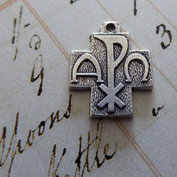 PAX Peace Cross Labarum Or Chi-Rho Symbol, Religious Medal Vintage Italian Rome - I Am The Alpha And The Omega, Holy Medallion Pendant Charm