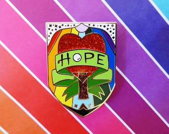 LGBTQ Rainbow Pride Flag Hard Enamel Pin - The Ex Voto Project - "Dope Hope" Heart Ping Pong Paddle & Ball Stars - Designed By Cici Pingpong
