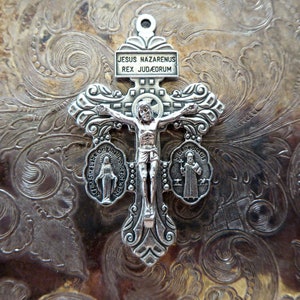 Large RARE Italian Pardon / Indulgence Crucifix Silver Cross Catholic Pendant, Pope Pius X, The Passion Of Jesus Christ, Gothic Sacred Heart