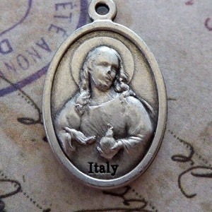Sacred Heart Of Jesus Catholic Silver Italian Religious Pendant, & Saint Anthony Patron Of Lost Things And Missing Persons, Medal Holy Charm