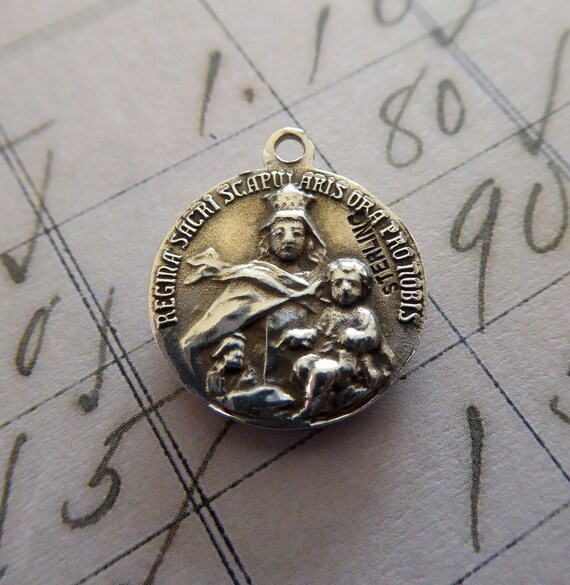 Sterling Silver Scapular Catholic Religious Medal Nec… Gem