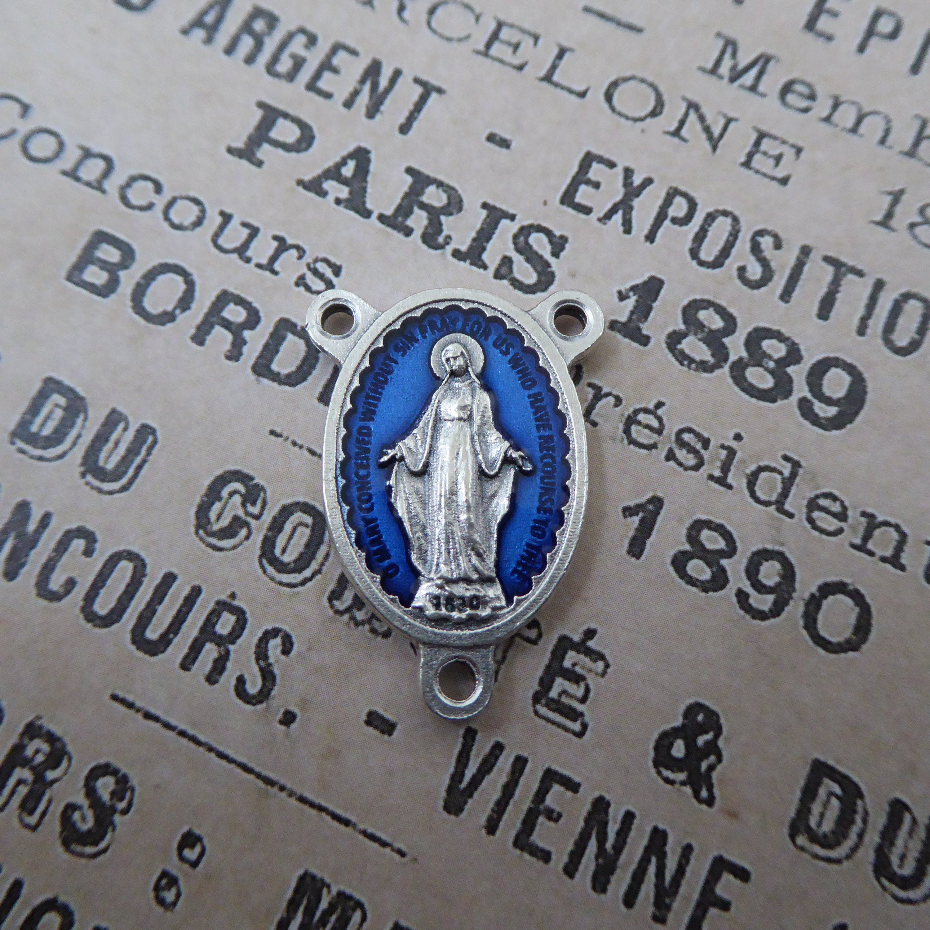 Lot De 10 Rosaires Médaille Miraculeuse - Connecteur Central Orné 1.25 Pouce - Argenté Zinc
