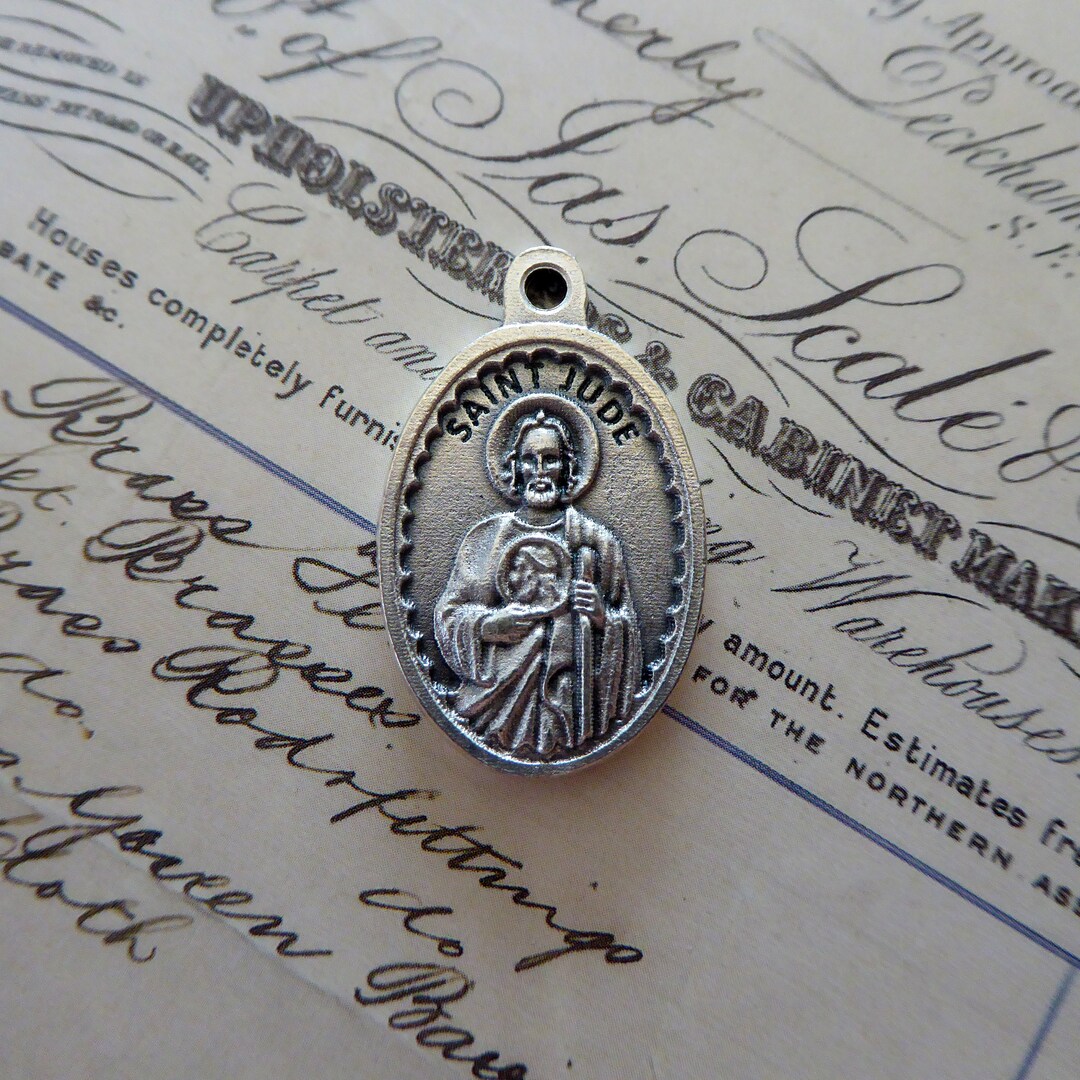Vintage St. Jude Thaddeus Silver Catholic Medal - Patron Saint of ...