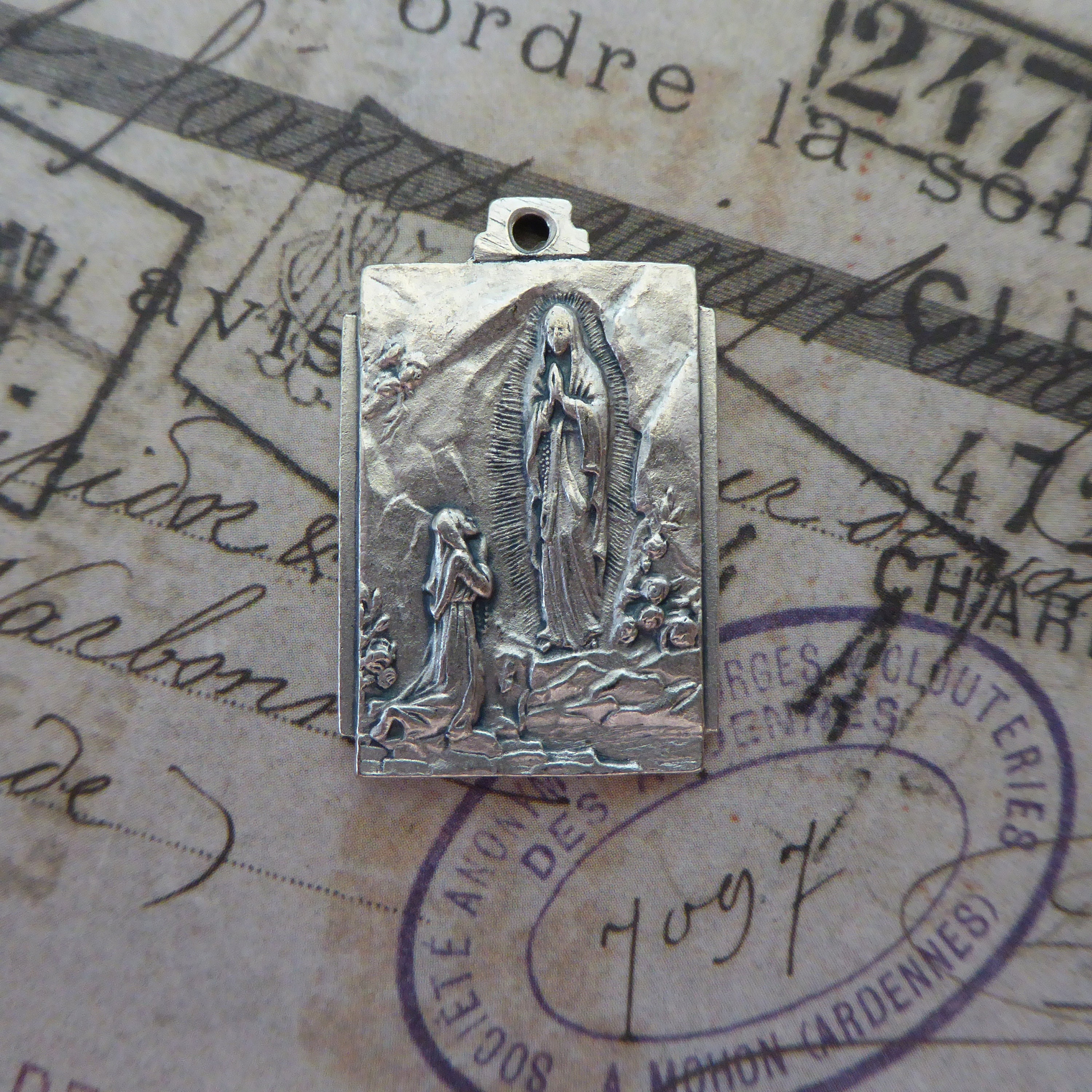 Matte Silver Our Lady of Lourdes Holy Religious Medal Blessed Virgin ...