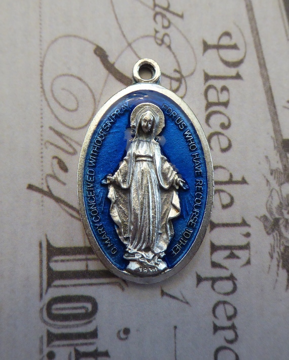 Cobalt Blue Enamel Silver Miraculous Medal Of The 