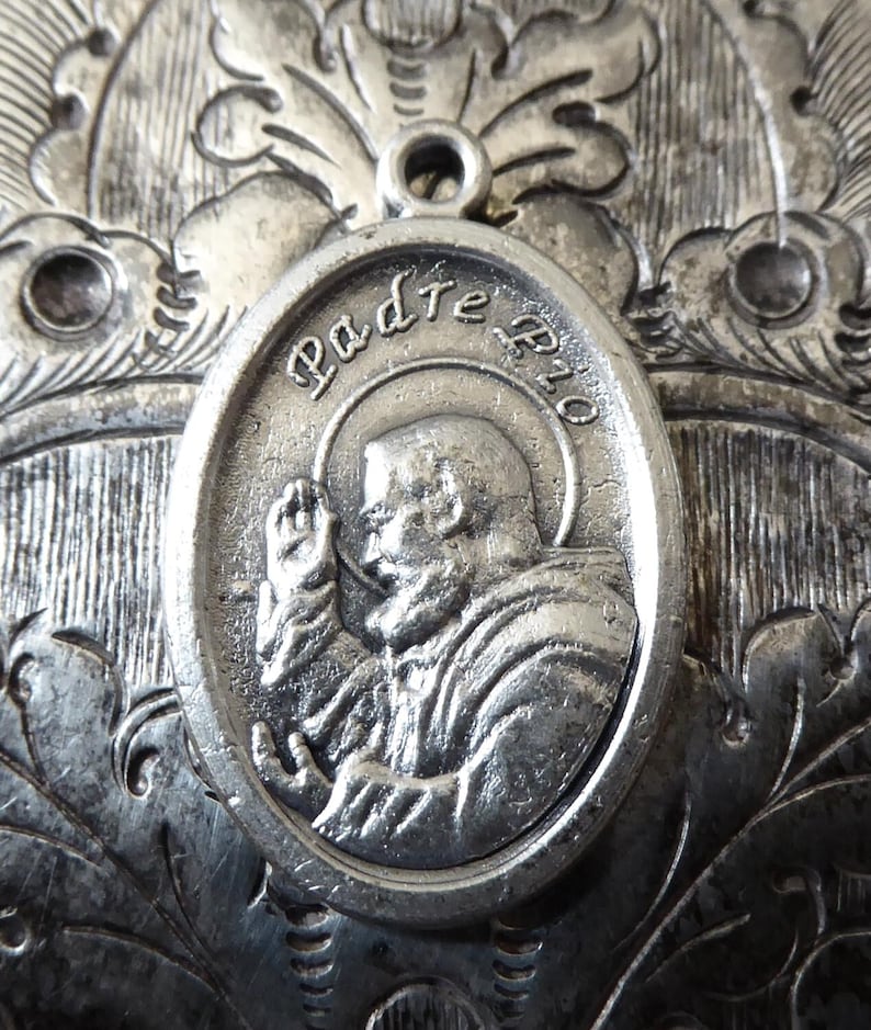 Italian Religious Miraculous Medal Padre Pio Of Pietrelcina Pray For Us, Sacred Gifts Of Stigmata & Bilocation Patron Saint Of Unborn Babies image 1
