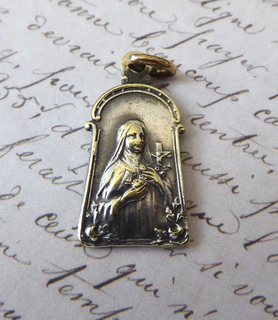 Art Nouveau Saint Therese Silver Medal: Patron Saint of Florists