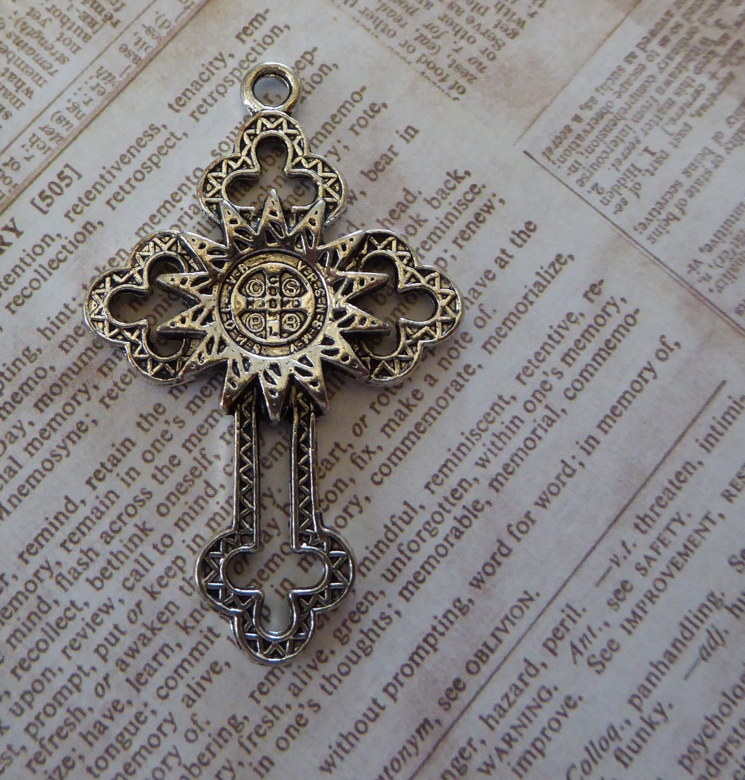 Silver St. Benedict Cross Medal Crucifix Patron Saint of Europe, Kidney