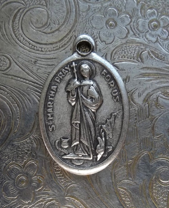 St. Martha 1940's Italian Catholic Silver Medal Pa