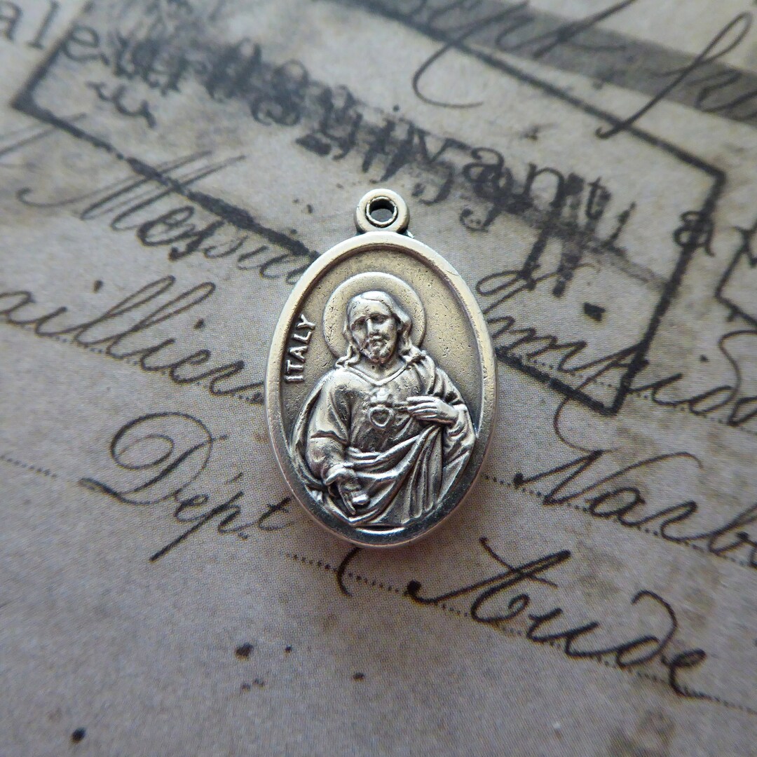 Sacred Heart Jesus & Virgin of Carmel Catholic Scapular Silver Italian ...
