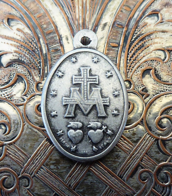 Miraculous Medal Necklace: Burnished Italian Virgin Mary Pendant