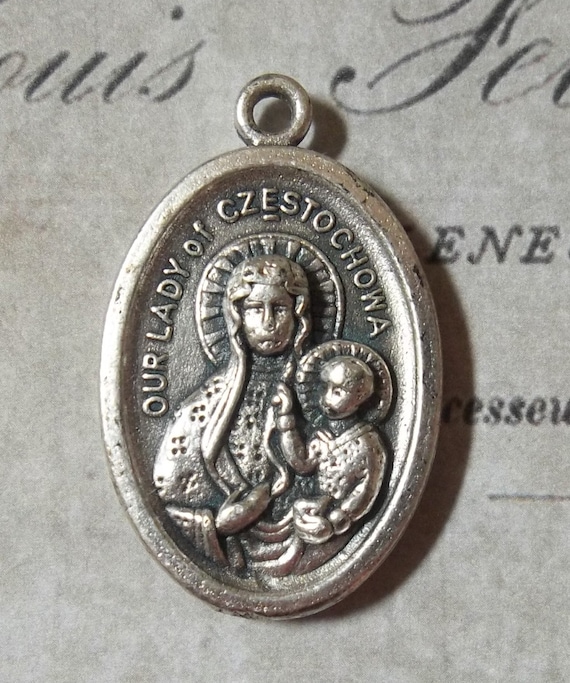 Vintage Italian Holy Medal Our Lady Of Czestochow… - image 1
