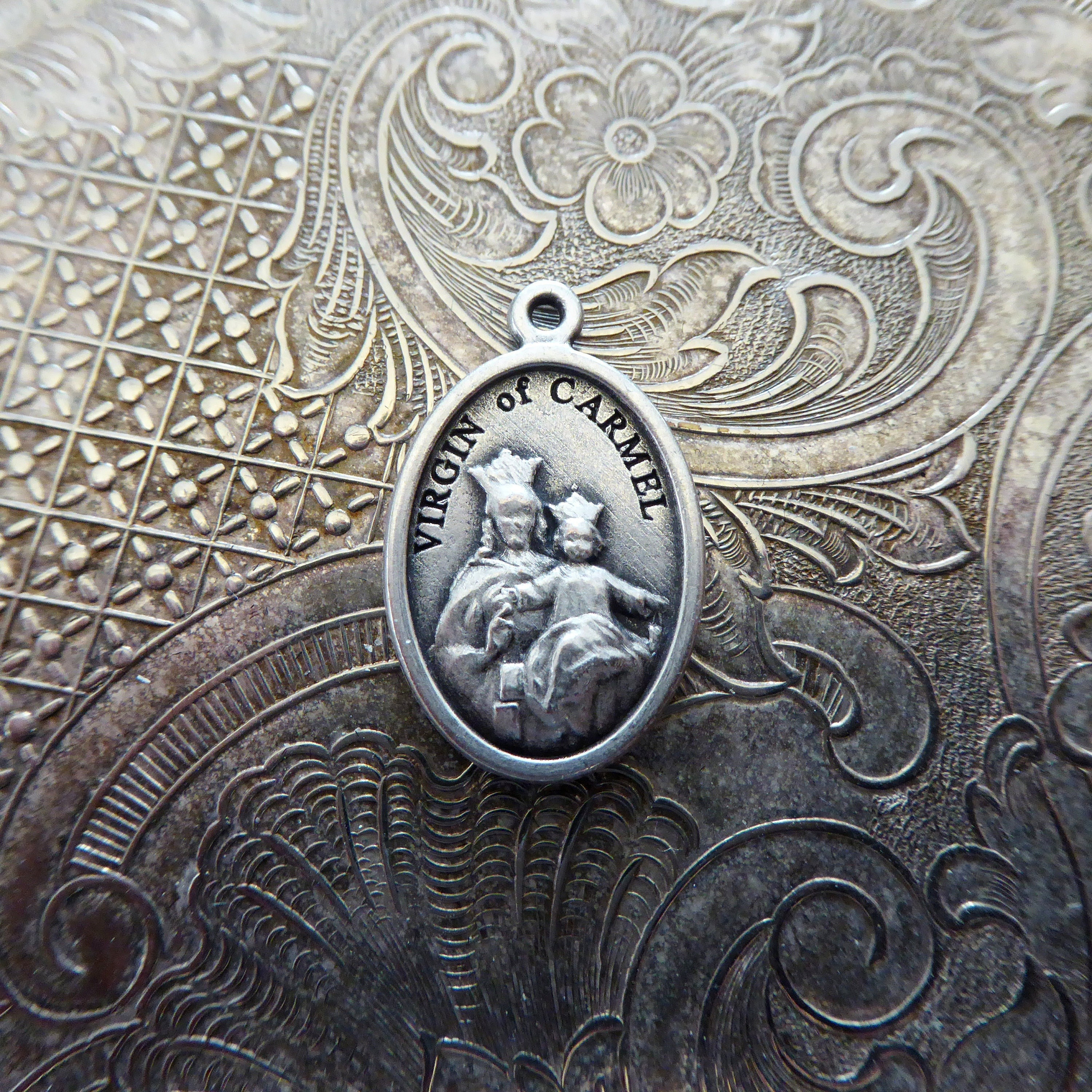 Vintage Sacred Heart Jesus Virgin of Carmel Catholic Scapular Silver ...