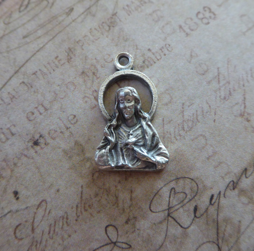 Silver Sacred Heart of Jesus Catholic Medal: Italian Religious Pendant ...