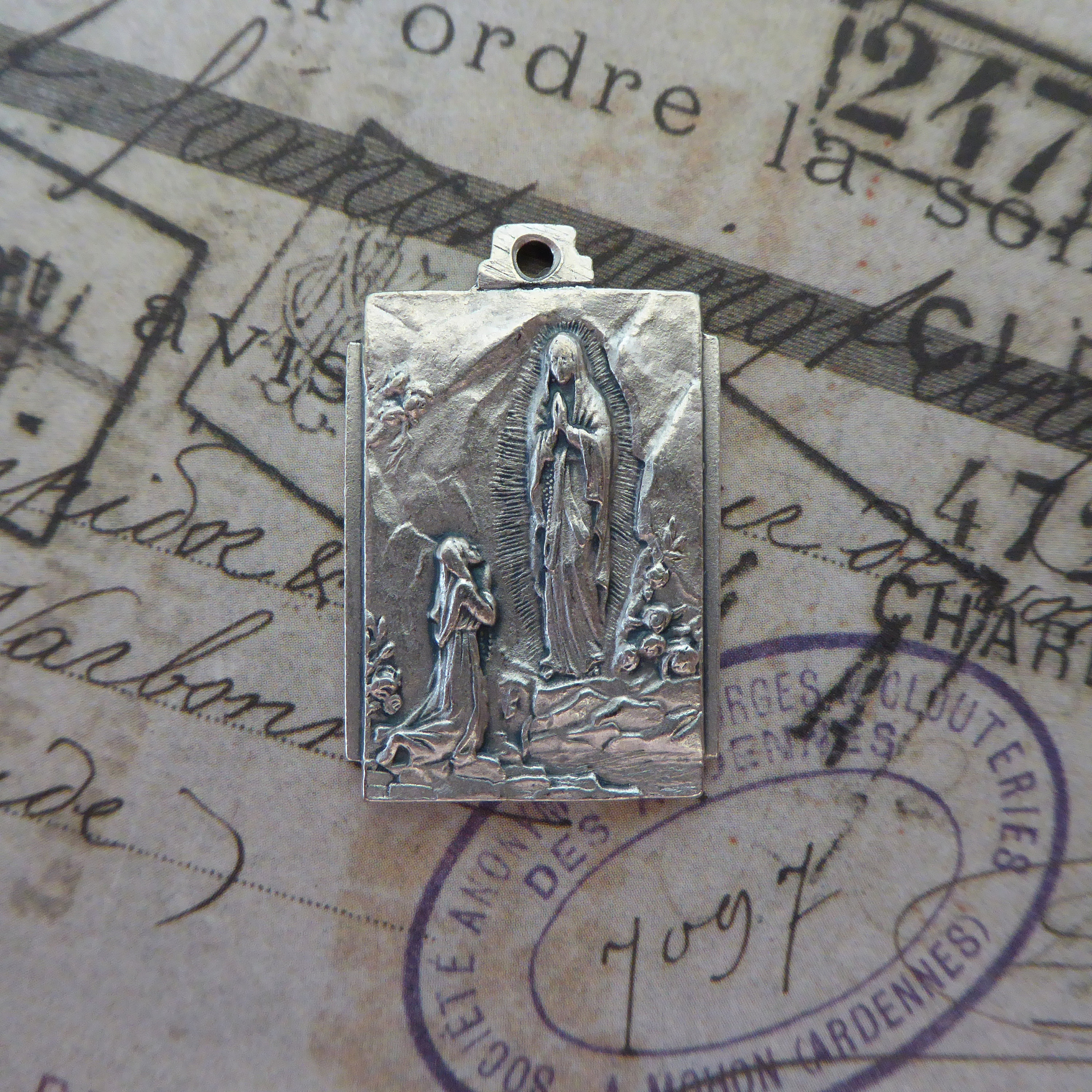 Matte Silver Our Lady of Lourdes Holy Religious Medal Blessed Virgin ...