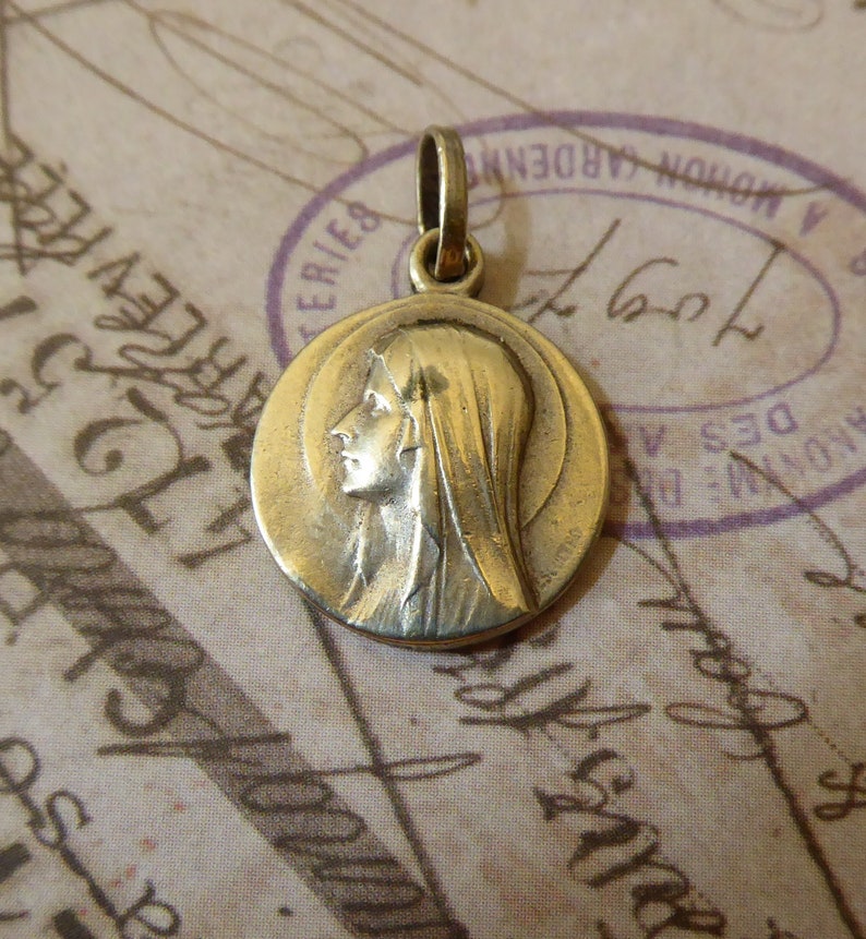 Silver ART DECO Our Lady Of Lourdes Catholic Religious Medal image 0